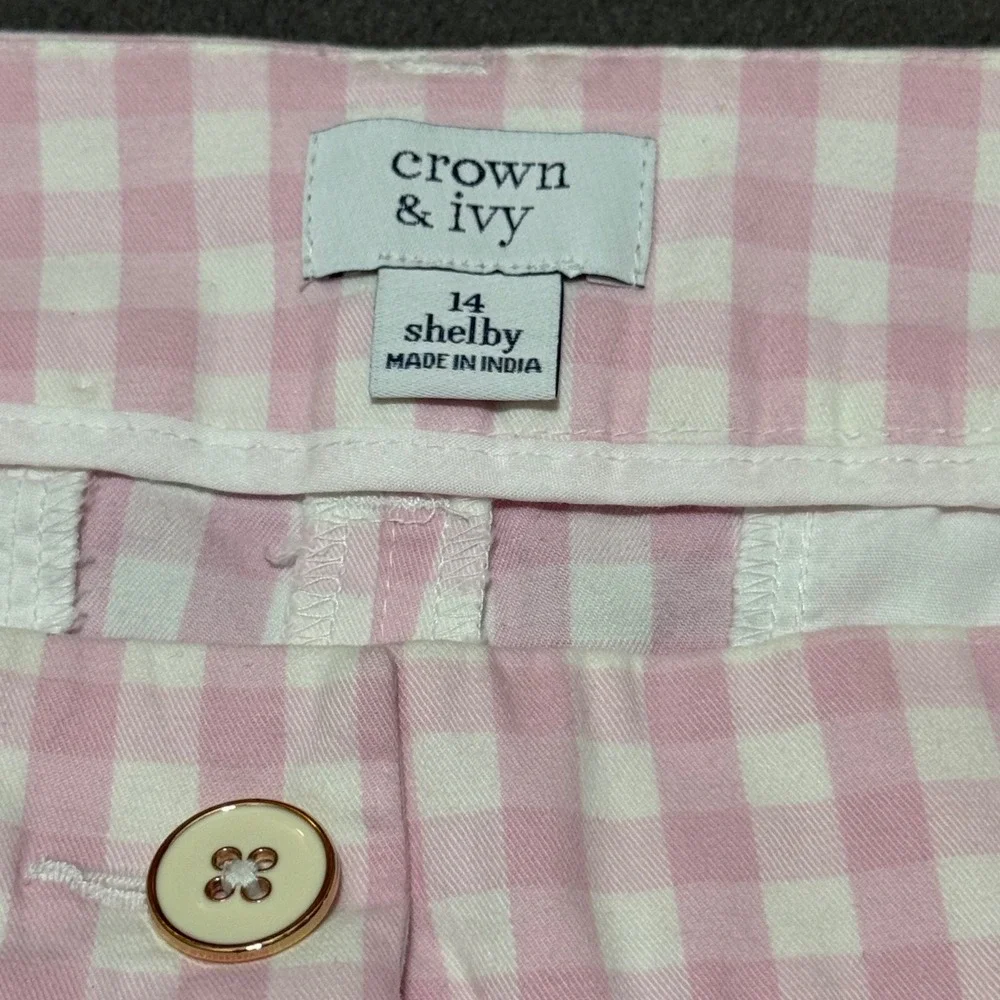 Crown & Ivy Shorts Shelby Scalloped Gingham 14 Pink - Picture 3 of 8
